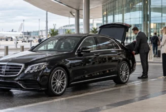 Chauffeur loading luggage at airport curb