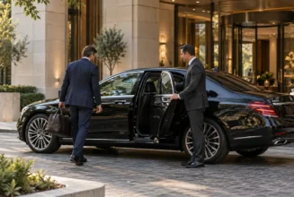 Luxury chauffeur outside a city hotel