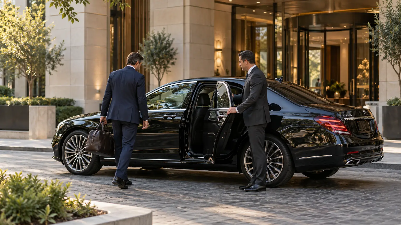 Luxury chauffeur outside a city hotel